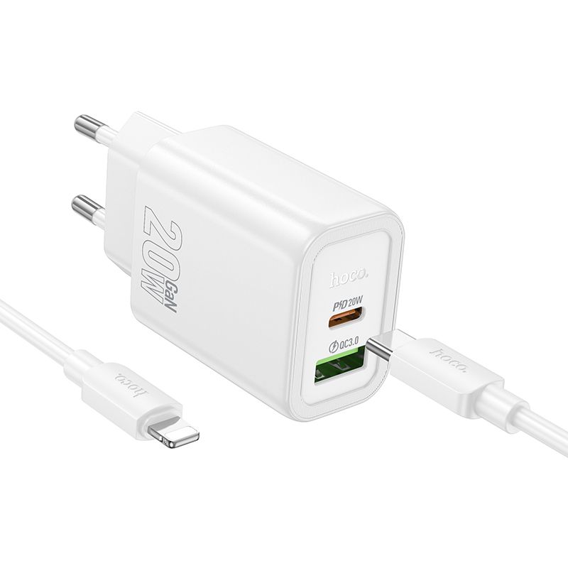Caricabatteria iphone PD 20W+QC3.0 doppia porta con cavo lightning - HOCO N61 Gentle