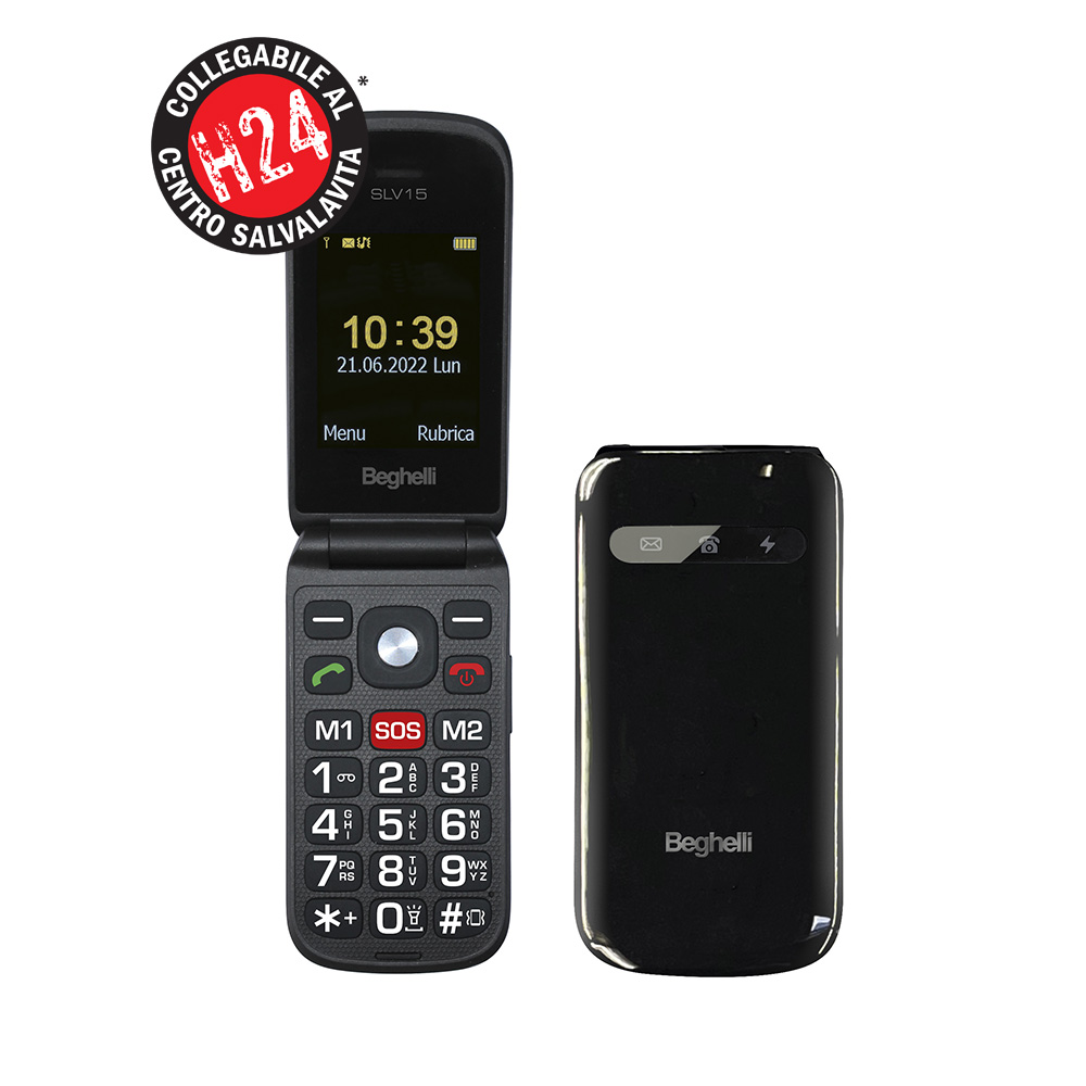 Cellulare flip a conchiglia senior BEGHELLI SLV15, tasto SOS - colore black