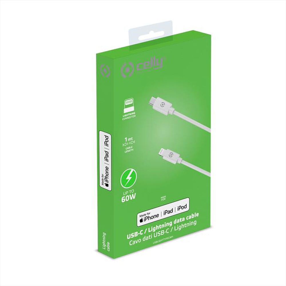 Cavo Usb-C to Lightning Made for iPhone 150cm 60W in tessuto - CELLY  USBCLIGHTCOL