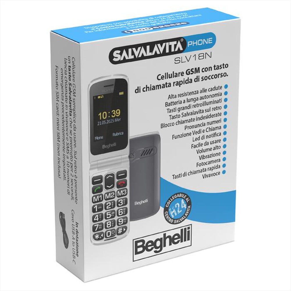 Cellulare flip a conchiglia senior BEGHELLI SLV18, tasto SOS - colore gray - immagine 2