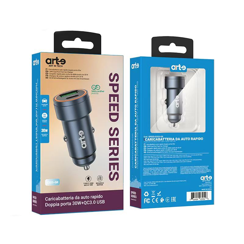 Caricatore auto car-charge 18W, PD30W+QC3.0 con doppia porta uscita usb-A usb-C | ARTè SPEED - immagine 2
