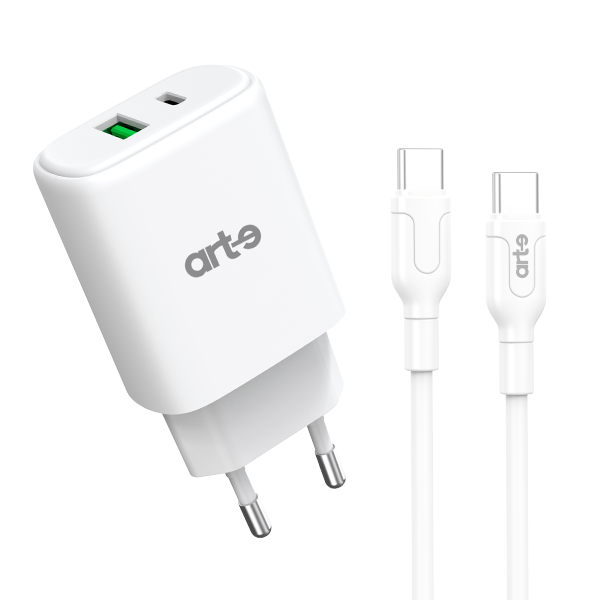 Caricabatterie PPS 18W+QC3.0 ultra fast charge 2 uscite con cavo USB-c | Artè trendy series